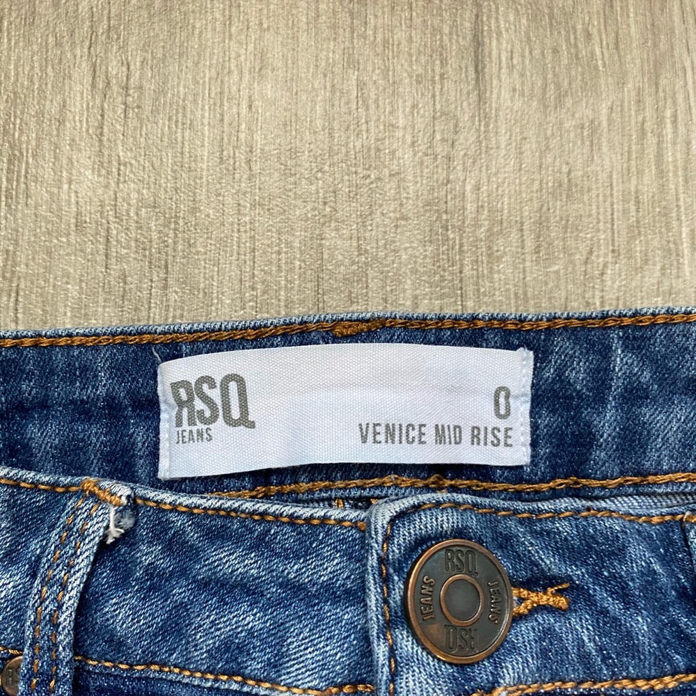 RSQ Blue Denim Jean Shorts Ripped Mid Rise - Picture 2 of 3